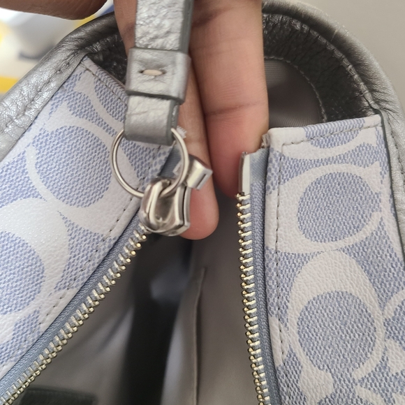 Coach Signature Peyton Heritage Canvas Leather Tote Bag (Light Denim & Silver) - Picture 10 of 16
